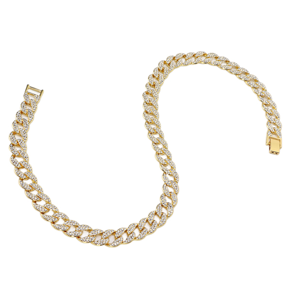 Cuban Link Kæde Halskæde i Legering med Diamantdetaljer - Elegant Guldhalskæde til Par og Kvinder