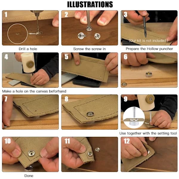 Boat Cover Snap Fasteners Kit in Marine Grade SS, 40 Sets (120 Pcs), Incl. Mounting Tools, Silver