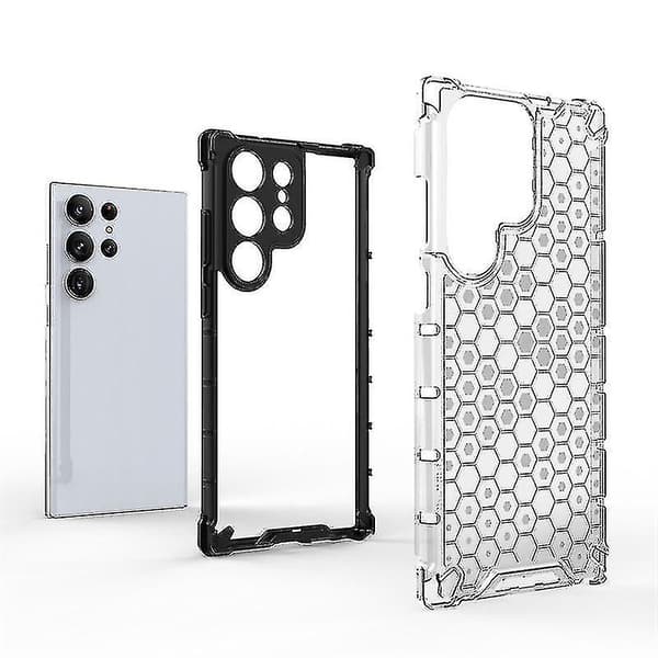 Transparent Honeycomb Case Compatible with Samsung Galaxy S23 Ultra, Hard PC + Soft TPU Hybrid Armor Shockproof Case