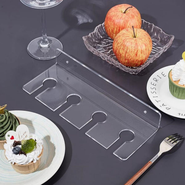 2-delad väggmonterad akrylvinbågshållare: Platsbesparande stjälkställ under skåp - Rymmer 8 glas, Klar design