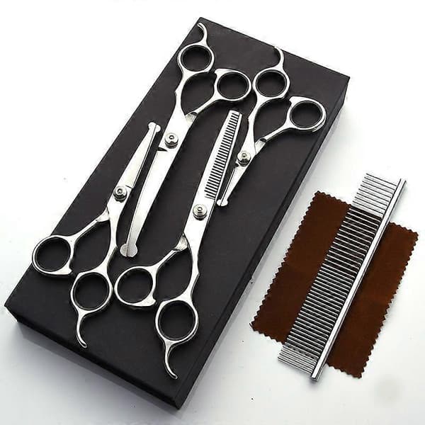 Hundtrimningssaxkit Professionell Säkerhet Gallringssax Kam Silver