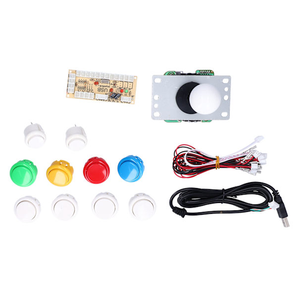 DIY Spelkonsol Kit Enkelt Elektropläterad Rocker LED-knappar Set för Arkadspelkonsol Enkelt Set Vit