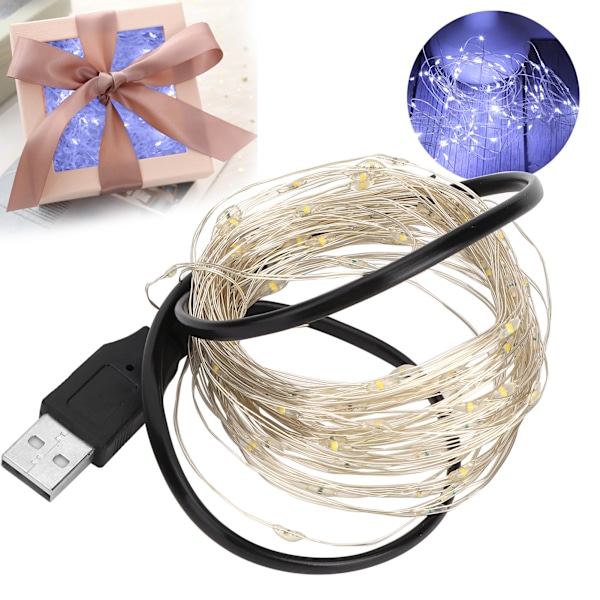 32,8 fot USB-drivna LED-koppartrådsljus för Halloween & Hemfester - Vit Dekorativ Belysning