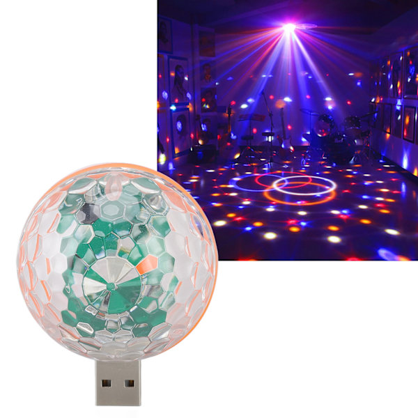 USB Mini Fargerik Ball Lys med Dobbel Lysmodus, Stemmeaktivert RGB Scene Lys for Bursdag og Dansefest, DC 5V