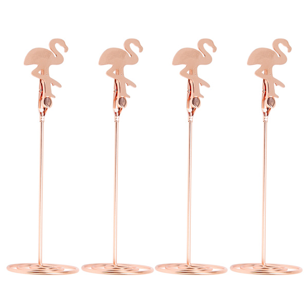Sett med 24 Roségull Flamingo BordkortHoldere: Holdbare, Rustfrie Klips for Bordnummer, Stilig og Solid