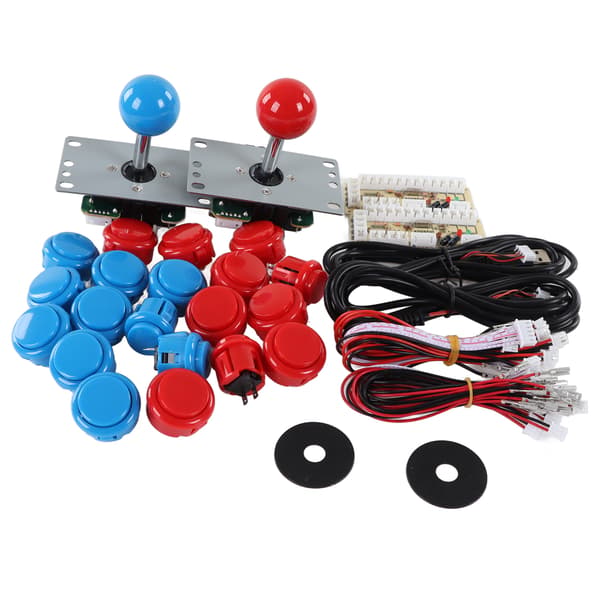 2 Player DIY Arcade Kit USB Board Game Encoder Joystick Arcade-knapper Sett for venner som samles blått og rødt