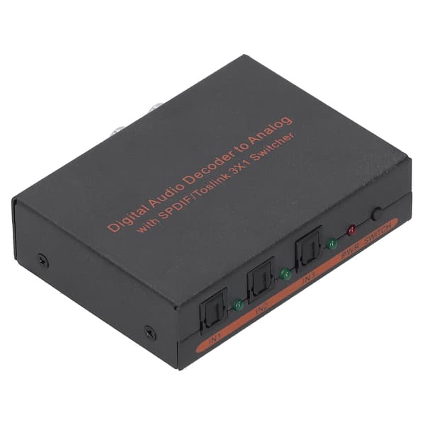 3-i-1 optisk fiber digital lyddekoder SPDIF AV RCA-omformer 100-240V UK-plugg