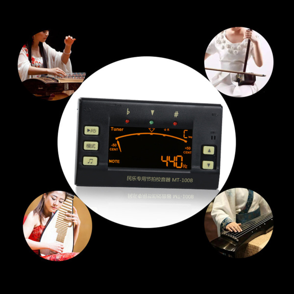 MT 100B 3 i 1 Metronom Tuner Sort Tuner Tone Generator Sort Elektronisk Digital LED Tuner til Guzheng Guqin Erhu Pipa