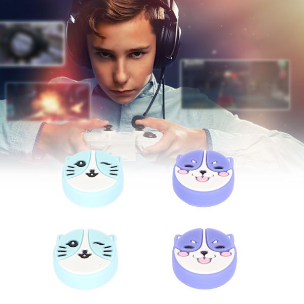 Joystick-skydd förhindrar glidning Söt katt- och hundform Silikon tumgreppsskydd för Switch Lite 4 st