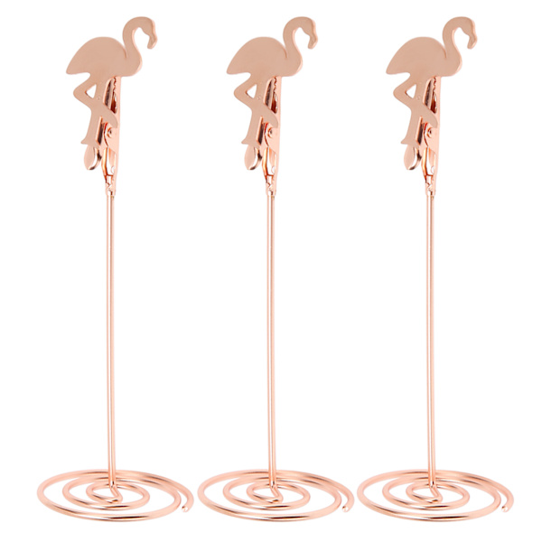 Sett med 24 Roségull Flamingo BordkortHoldere: Holdbare, Rustfrie Klips for Bordnummer, Stilig og Solid