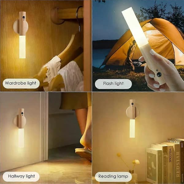 【bt02】8-pack Smart Motion Sensor Night Light Wireless Magnetic USB Rechargeable LED Wall Lamp compatible with Corridor Bedroom Bathroom Kitchen White Ash-8Pack