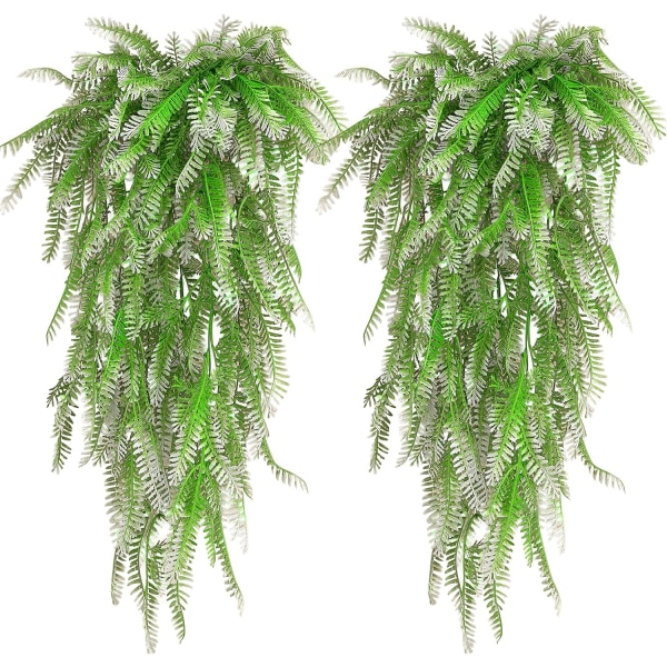 2 stycken, vitgrön, konstgjord ormbunkeväxt falska växter Deco konstgjorda utomhusväxter för fest, bröllop, kök, trädgård, kontorsdekoration