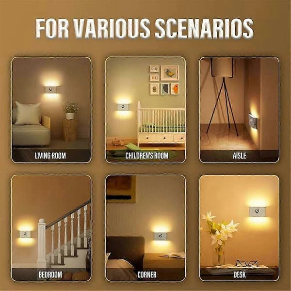 Oppladbar bevegelsessensor Smart LED nattlys øyebeskyttelse nattbordslampe for soverom, korridor, etc.