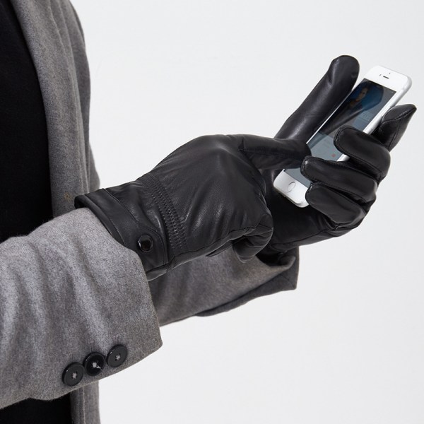 1 par svarte berøringsskjerm varme hansker for menn Haining skinn-M