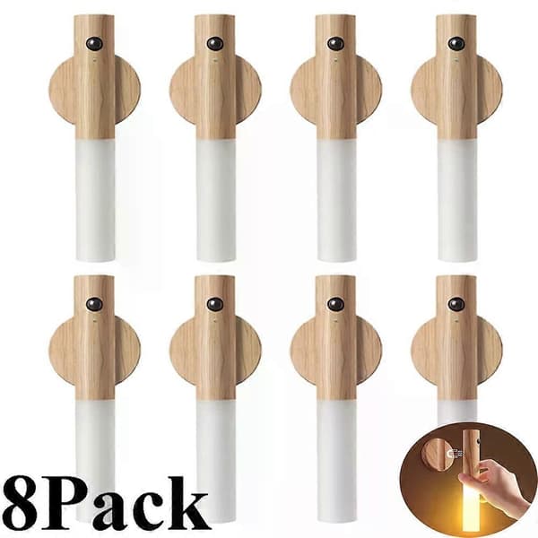 【bt02】8-pack Smart Motion Sensor Night Light Wireless Magnetic USB Rechargeable LED Wall Lamp compatible with Corridor Bedroom Bathroom Kitchen White Ash-8Pack
