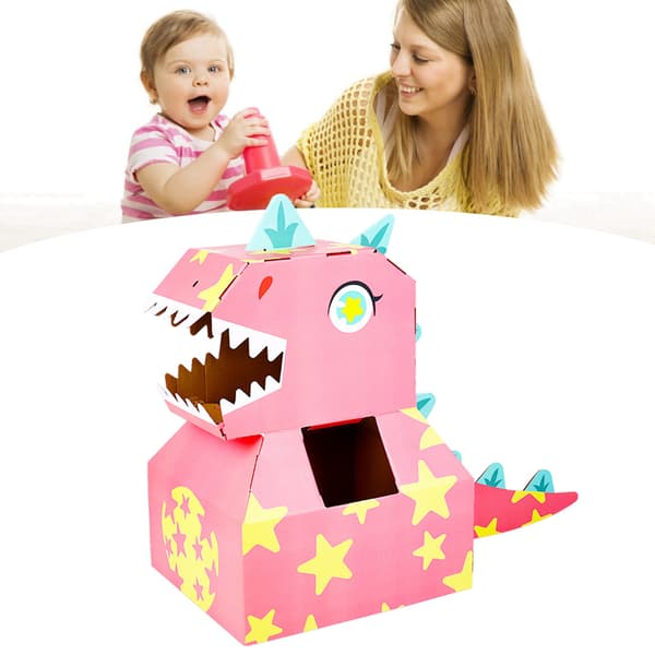 Rosa DIY Papp Dinosaurhode Kostyme Interaktivt Bærbart Leke for Barn