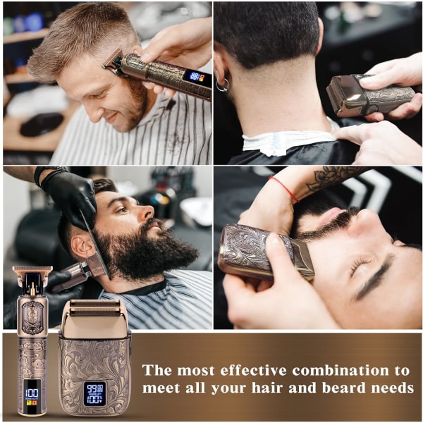 Professionelt hårklippersæt T-blade-hårtrimmere + dobbeltfoliebarbermaskine til mænd Trådløse hår- og skægtrimmere til frisør, professionelle hårklippere Clipper Ele