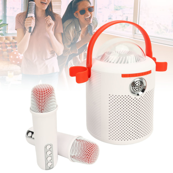 Karaokemaskine Hvid Dobbeltmikrofon 3D Stereolyd Farverig omgivende belysning Støjreduktion Bærbar karaokehøjttaler til festgave