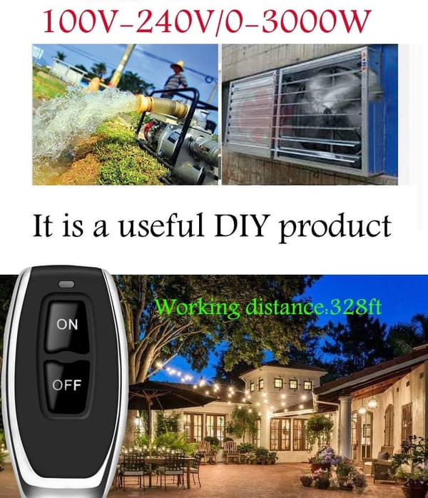 Wireless Relay Switch, 328FT 220V / 230V / 240V / 40A Relay RF Wireless Switch for Home Appliances, Pump, Ceiling Lights and Equipment (
