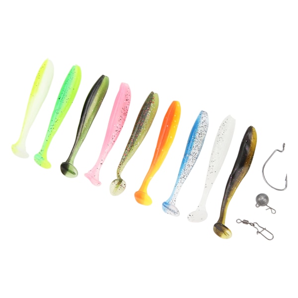 Fiskeset med tvåfärgad T-svansbete, snabbkoppling, blyvikt, vevkrok, swivel-stift, fisketillbehör, 7 cm
