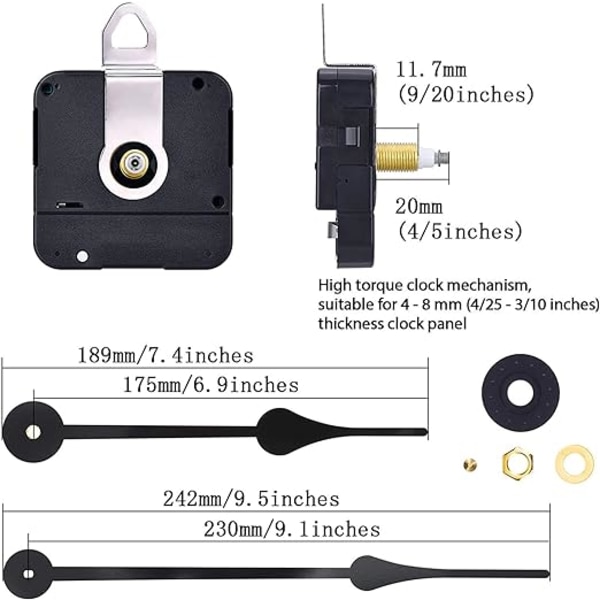 Klokkebevegelsesmekanisme med høyt dreiemoment med 230 mm / 9,1 tommer lang viser (4/5 tommer / 20 mm håndtakslengde)