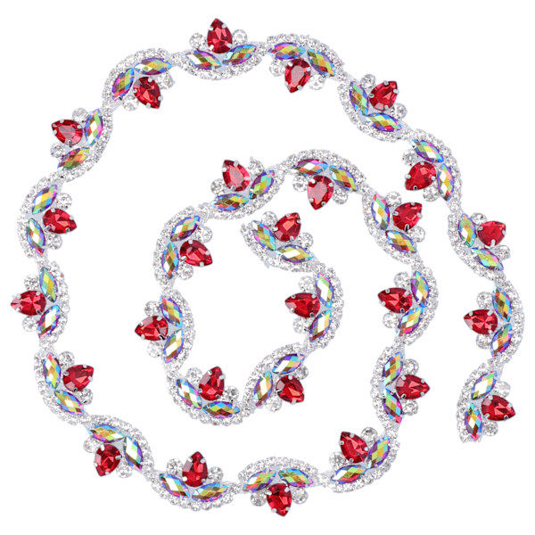 Rhinestonekedja Färgad Blomma‑Form DIY Sömnad Hantverk för Kläder Skor Väska Dekoration Röd+Silver Bas