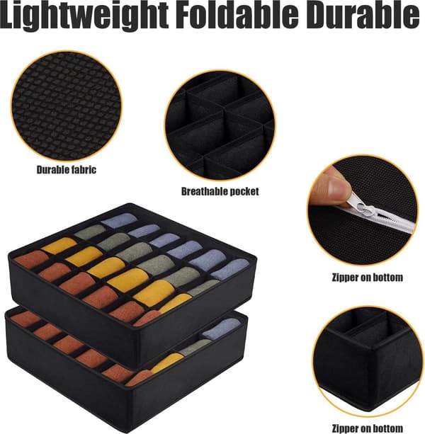Underwear Storage Boxes - 2 pcs 24 Compartment Drawer Organizer Bra Socks Foldable Drawer Divider for Wardrobe Foldable for Underwear, Bras, Socks,_yu