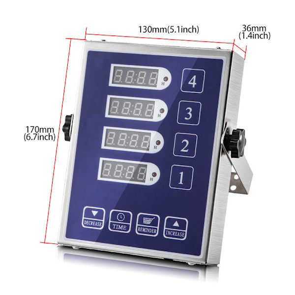 Commercial 4 Channel Kitchen Timer Restaurant Timer Loud Alarm Cooking Reminder Stainless Steel Clear Display for Multiple Events