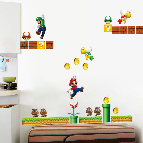 Två delar 30×90 cm Super Mario Stickers Dekorativa väggdekaler för barnrum
