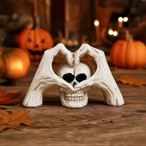 Halloween Kærlighedsstatue Kraniehænder og Hjertegestus til Stue SHwy