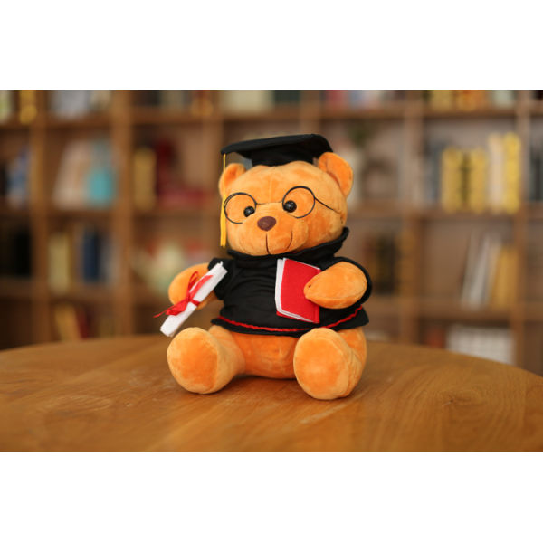 Teddybjörn med glasögon - 18 cm, diplom och doktorsmössa - plysch för examen, gymnasiet eller universitetet