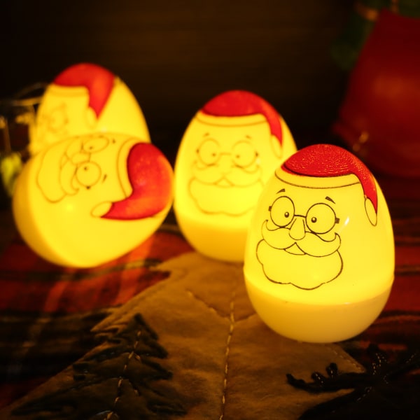 12 Pack Printed Joulupukin söpö munavalo Halloween-jouluinen LED-kynttilänvalolahja (keltainen valo)