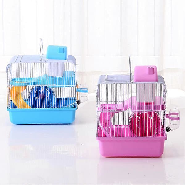 1 pc Hamster Cage, Double-Layer Acrylic Cage, Portable Small Pet Cage (Light Pink)