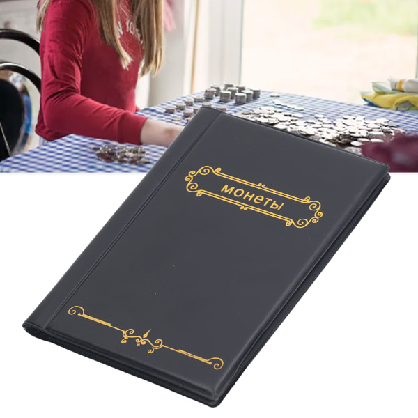 Myntsamlingsalbum PVC Slitstark Lätt Bärbar Mynthållare Bok för Samlare Svart