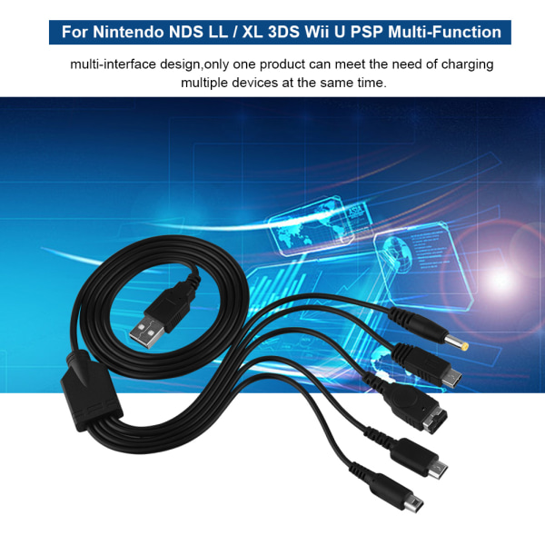 5 i 1 lader USB for Nintendo NDS Ll XL 3DS Wii U PSP multifunksjon ladekabel