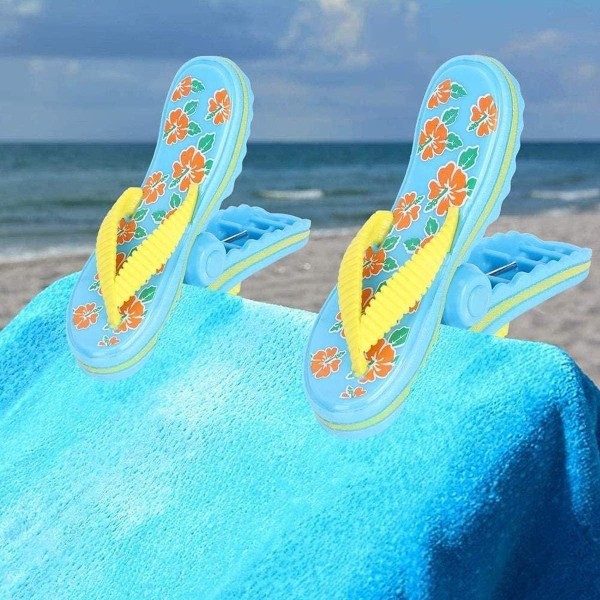 2 stk Plast klesklype Strandhåndkleklemmer Strandklemme Tøfler Håndkleklær Sokker Strandhåndkle（Blå）