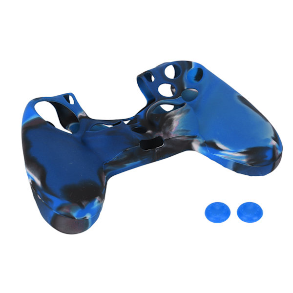 Silikonfodral Halkskyddande Greppskydd med 1 Par Tumgrepp för PS4-Kontroll (Kamouflage Blå för PS4 Silikonhylsa Tumgrepp)