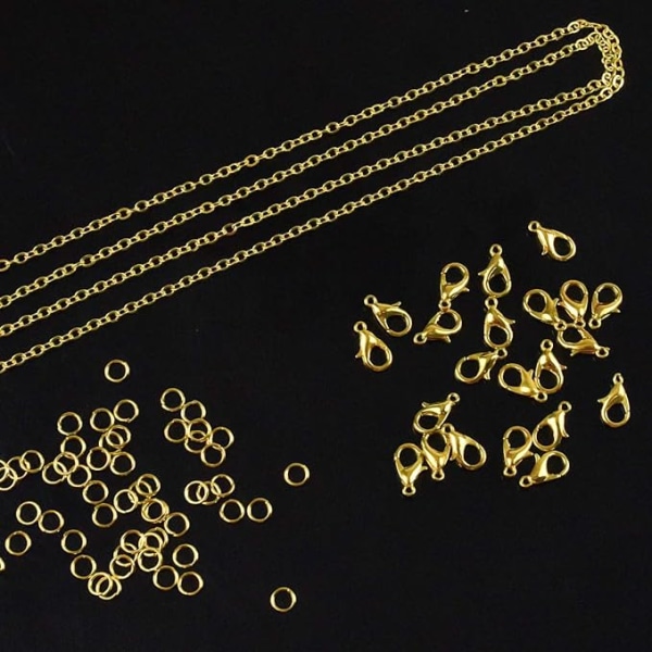 12 m kedja Bijoux Creation 2*3 mm halsbandskedja i rostfritt stål med 100 hoppringar och 30 hummerlås för smyckestillverkning, silver och guld (guld)