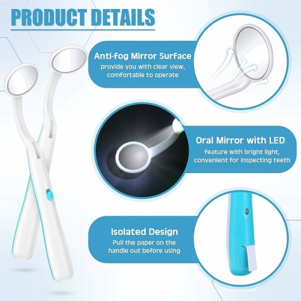 2 delar tandspegel med ljus muntandsspegel tandinspektionsspegel oral spegel med LED-ljusbatteri ingår, grön och orange