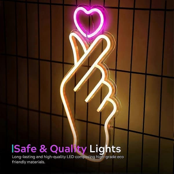 Kpop Neonskylt LED Fingerhjärta Ljus för Sovrum Väggdekor, Estetisk Koreansk Present Rosa Vit