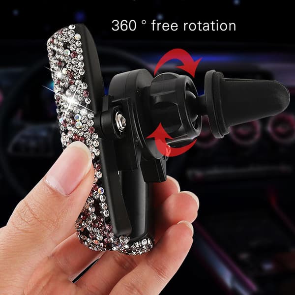 Biltelefonholder til bilens luftventil, snap-on telefonholder med diamanter Red