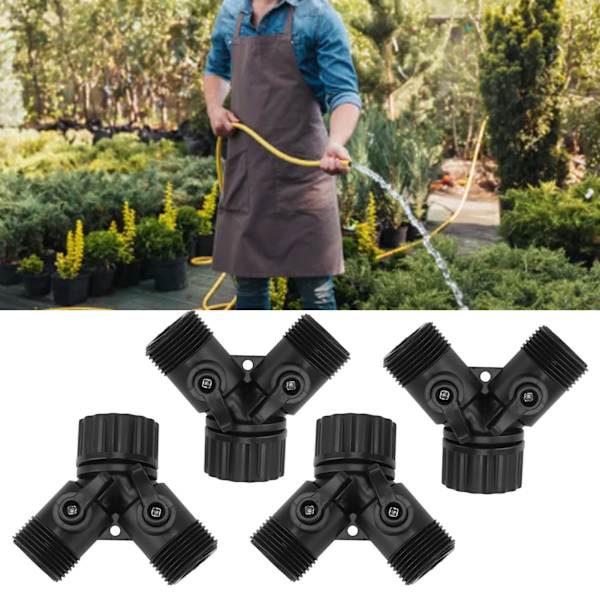 Tap Y Splitter 2 Vejs 2 Ventiler Slange Splitter Stik til Have Slange Hane EU Standard 4 stk Sort