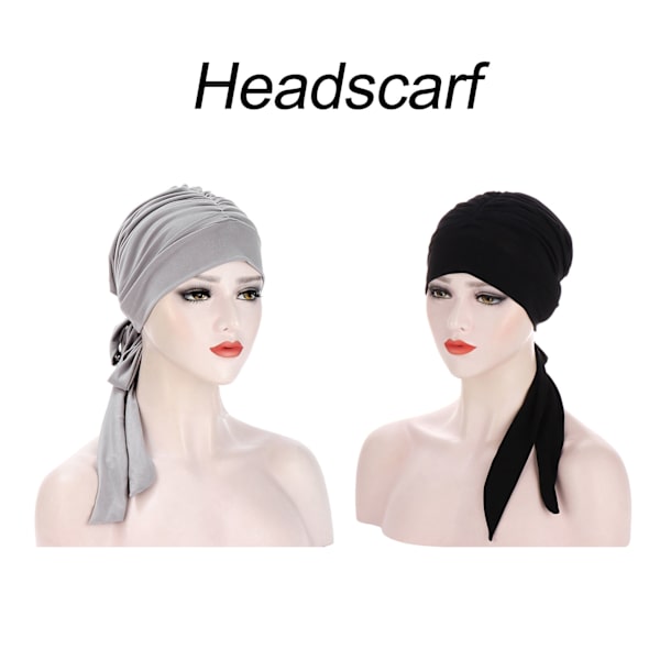 2-pack Huvudduk för kvinnor i enfärgad design, mjuk, elegant, långa band, rosett, kemoterapi, fest, semester