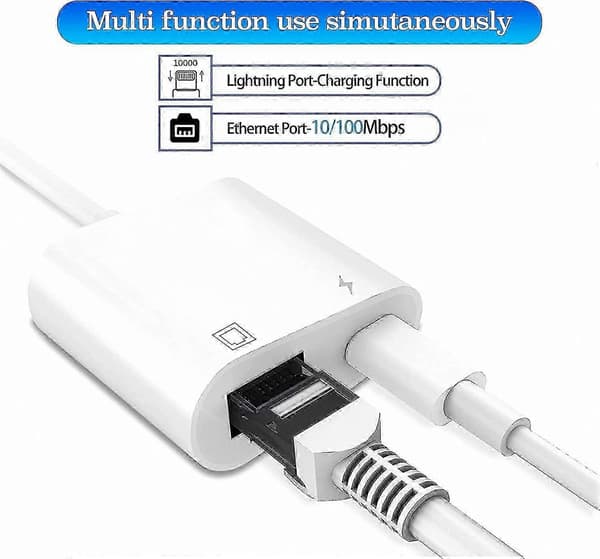 2-i-1 Ethernet LAN-adapter med ladeport, Lightning til Ethernet nettverkskonverterer