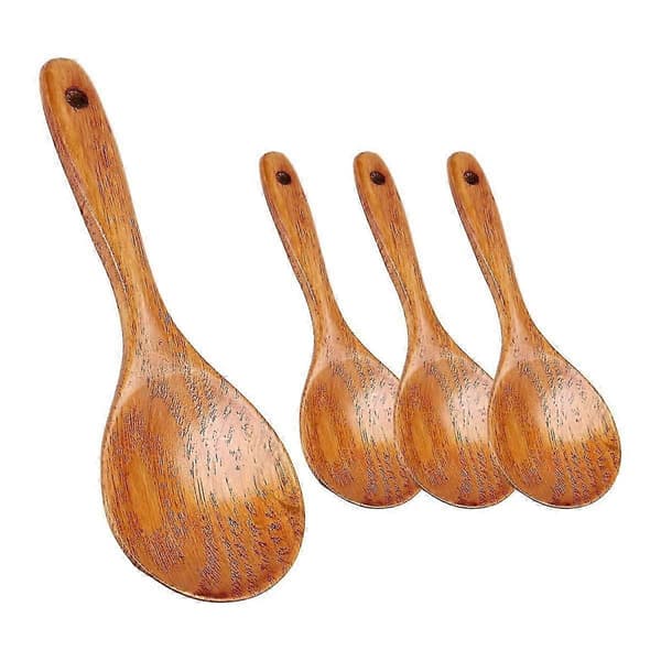 4 delar träskedar 21,5 cm trärispaddel mångsidig serveringssked non-stick värmekoksked