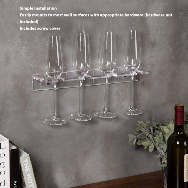 2-delt veggmontert akryl vinglassholder: Plassbesparende vinglassstativ under skap - Rommer 8 glass, klar design