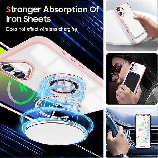 Compatible with iPhone 16 Case Magnetic Ring Holder Support PC+TPU Phone Cover Pink
