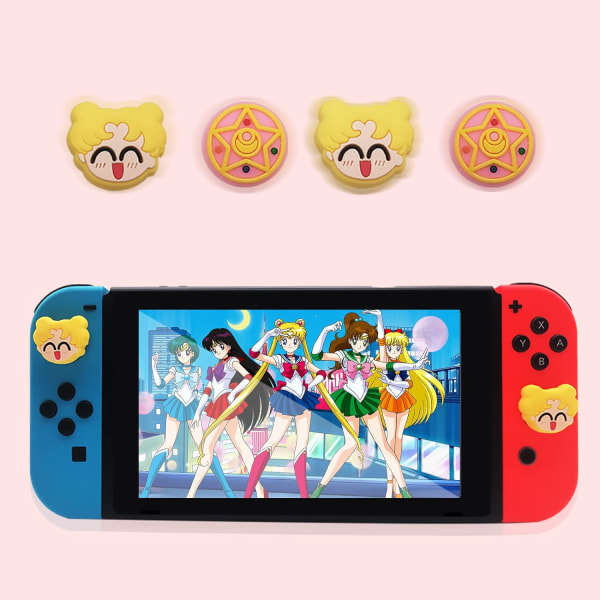 4 stk Søte Tommelgrep Caps Kompatibel med Switch/Switch OLED/Switch Lite Konsoll, Myk Silikon Analog Stick Knappdeksel for Joy-Con Kontroller, Joys