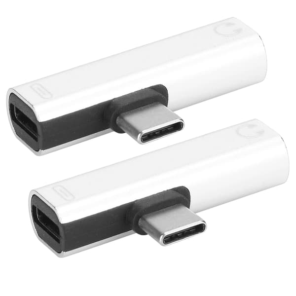 2 stk. 2 i 1 Type C til 3,5 mm Audio Lader Headset Adapter Sølv