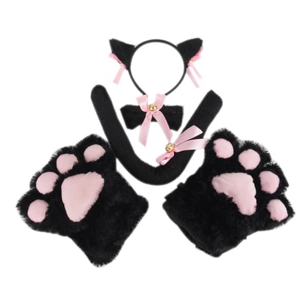 [02]5st/set Kattdräkt Kattsvans Öron Tassar Handskar Set Black